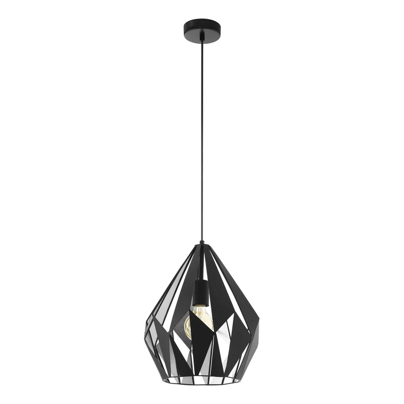 Eglo Carlton 1 Pendant Lamp, Single-Light Vintage Pendant, Retro Steel Hanging Lamp, Colour: Black, Silver, Socket: E27, Ø 31 cm