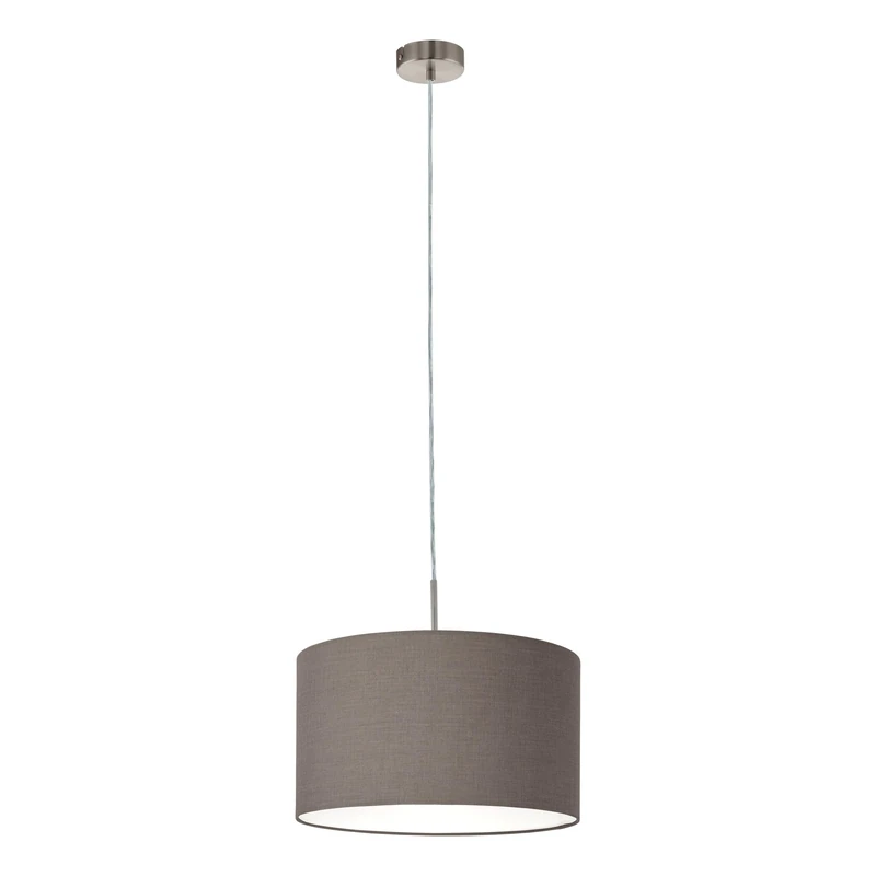 Eglo Pasteri Pendant Lamp, 1-Light Textile Hanging Light, Suspension Lamp in Steel and Fabric, Colour: Matte Nickel, Anthracite Brown, Socket: E27, Diameter: 38 cm