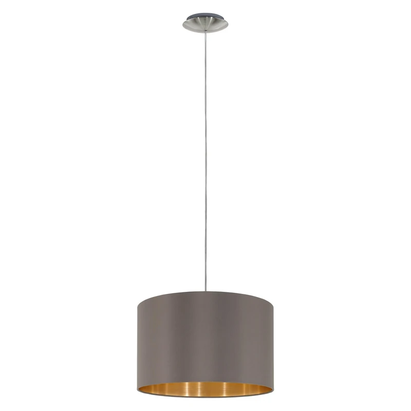 Eglo Maserlo Fabric Pendant Lamp, Steel and Fabric Hanging Light Coloured in Nickel Matt, Cappuccino and Gold, E27 Socket, Ø: 38 cm (14.9")
