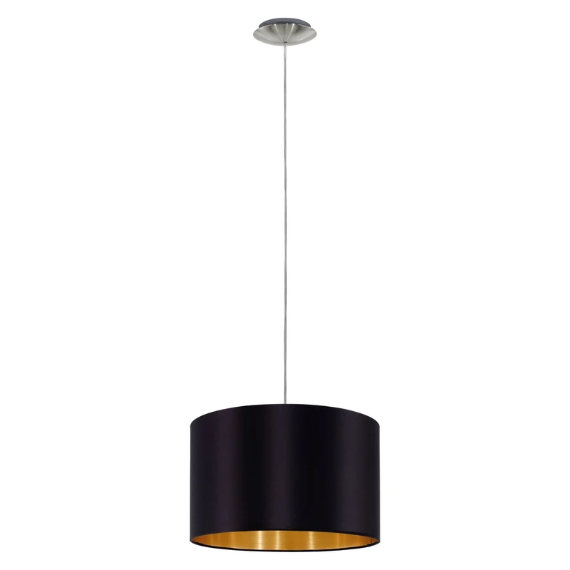 Eglo Maserlo Textile Pendant Lamp, Nickel Matt Steel with Black and Gold Fabric Hanging Light, E27 Socket, Ø: 38 cm (14.9")