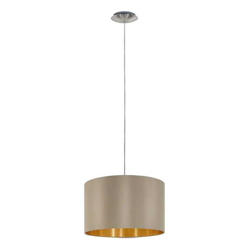 Eglo Maserlo Pendant Light, Gold Matt Nickel Stee and Taupe Fabric Hanging Lamp, Dining and Living Room Ceiling Lighting, E27 Socket, Ø 6 inches