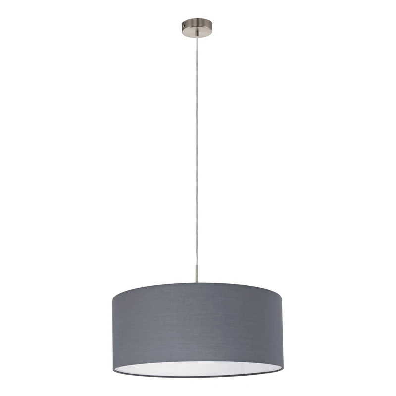 Eglo Pasteri Pendant lamp, 1-Flame Fabric Pendant Light, Hanging Light Made of Steel and Fabric, Colour: Matt Nickel, Grey, Socket: E27, Ø: 53 cm/20.8 inches