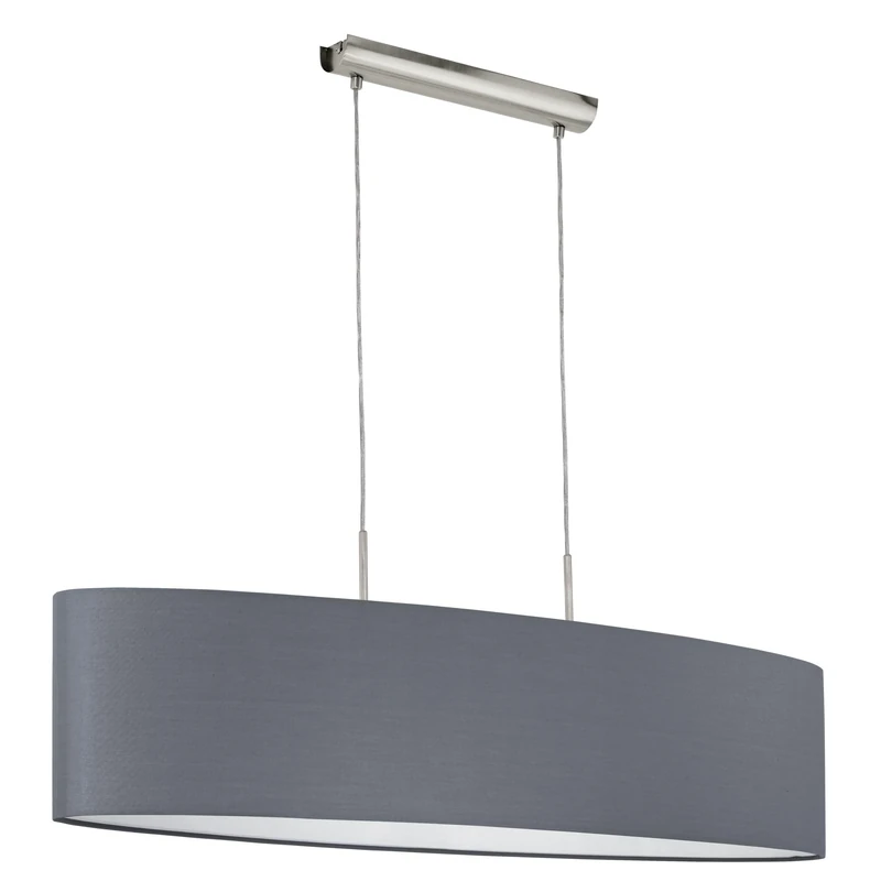 Eglo Pasteri Textile Pendant Lamp, Nickel Matt Steel and Grey Fabric Hanging Light, Oval Living Room Ceiling Lighting, E27 Socket, Ø: 53 cm (39.3")