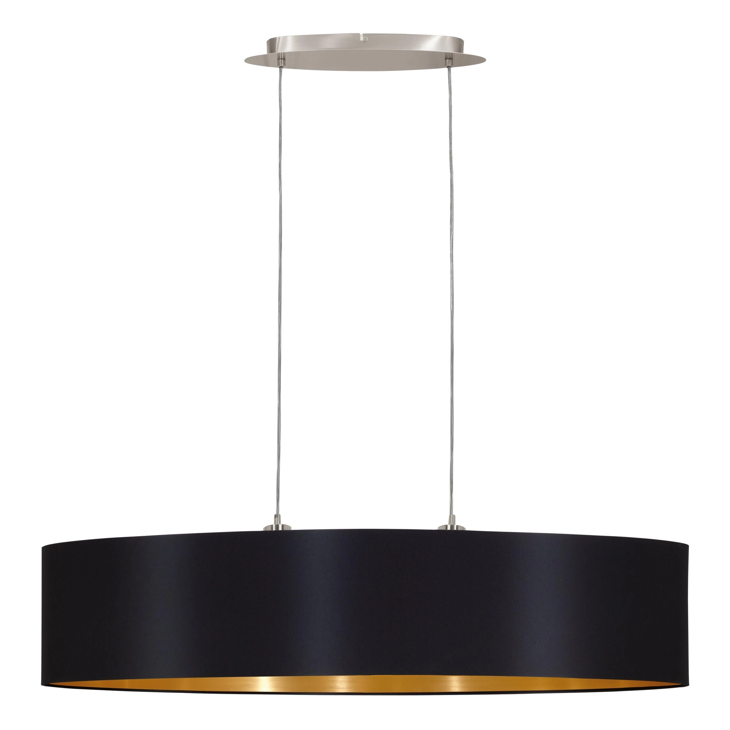 EGLO Maserlo 2-Flame Textile Pendant Lamp, Black and Gold Fabric, Matt Nickel Steel Oval Hanging Light, E27 Socket, L: 100 cm/39.3 inches