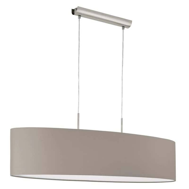Eglo Pendant Lighting Pasteri, 2 Bulbs Ceiling Light Fitting Made of matt Nickel Steel and Taupe Fabric, Oval Hanging lamp for Dining and Living Room, E27 Socket, Ø 39.4 inches