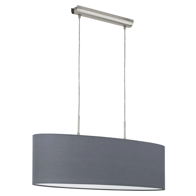 Eglo Pasteri Fabric Pendant Light, Steel and Fabric Oval Hanging Light Coloured in Matt Nickel and Grey, E27 Socket, L: 75 cm/29.5 inches