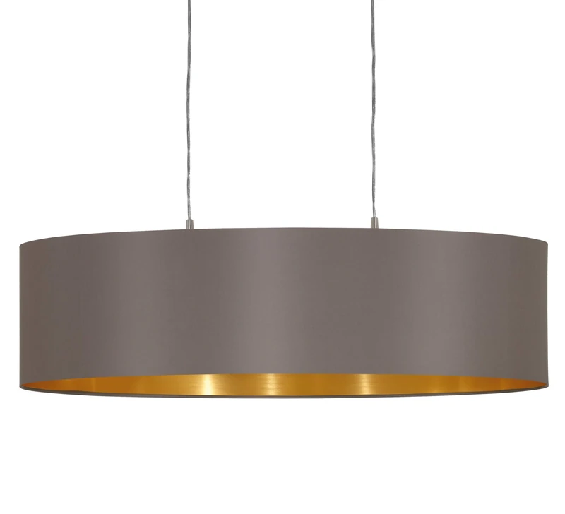 EGLO Maserlo 2-Bulbs Textile Pendant Lamp, Oval Hanging Light in Nickel Matt Steel and Fabric Coloured in Cappuccino and Gold, E27 Socket, L: 78 cm (30.7")