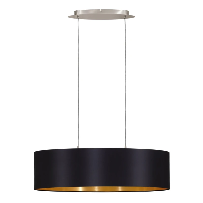 Eglo Maserlo Textile Pendant Lamp, Oval Hanging Light with Matt Nickel and Gold Steel and Black Fabric, E27 Socket, L: 78 cm/30.7 inches