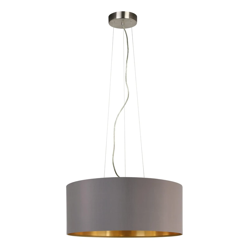 Eglo Maserlo 3-Bulb Fabric Pendant Lamp, Steel and Fabric Hanging Light Coloured in Nickel Matt, Cappuccino and Gold, E27 Socket, Ø: 53 cm (20.8")