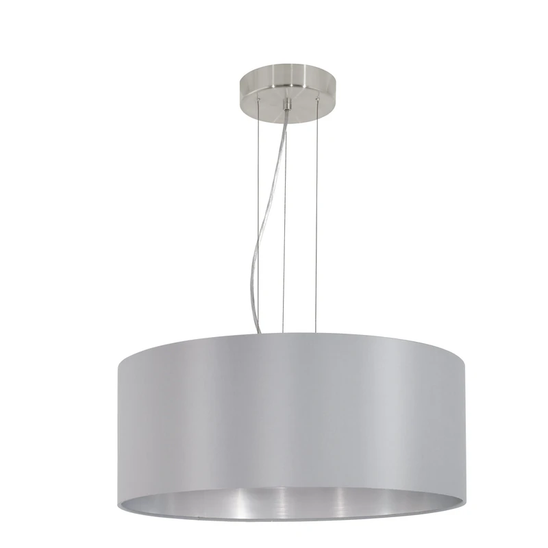 Eglo Pendant Lamp Maserlo, 3-Light Textile Pendant Light, Hanging lamp Made of Steel and Fabric, Colour: matt Nickel, Grey, Silver, Socket: E27, Diameter: 53 cm