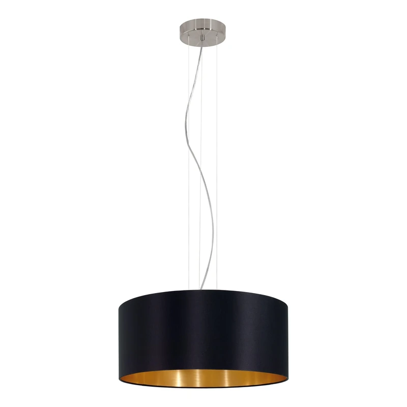 Eglo Maserlo 3-Flame Textile Pendant lamp, Steel and Fabric Hanging Light, Colour: Matt Nickel, Black, Gold, Socket: E27, Ø: 53 cm/20.8 inches