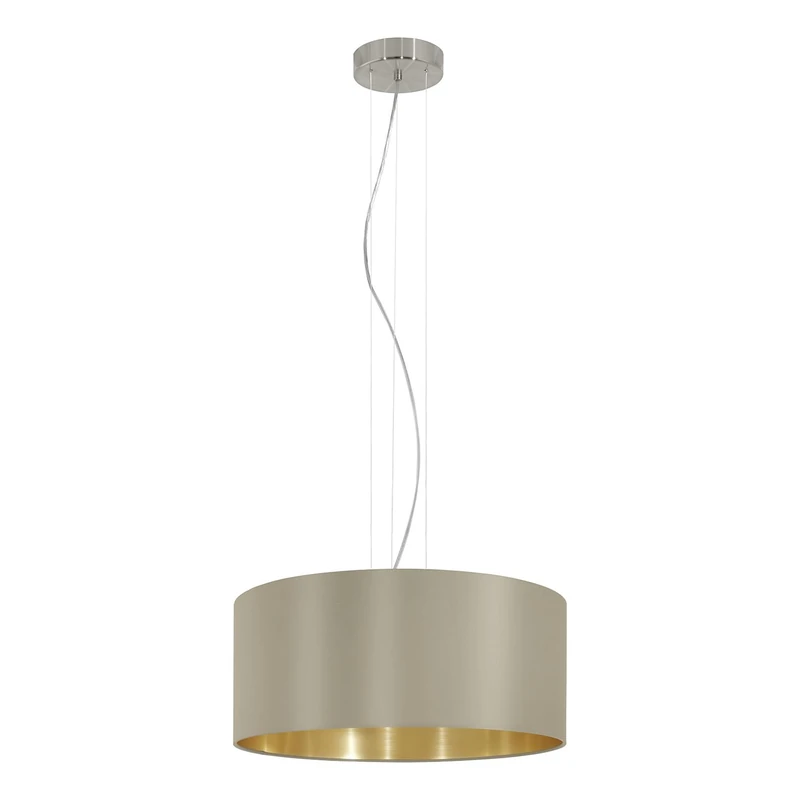 EGLO Pendant Lamp Maserlo, 3 Bulb Fabric Pendant Lamp, Pendant Light Made of Steel and Fabric, Colour: Nickel Matt, Taupe, Gold, Socket: E27, Ã˜: 53 cm (20.8")