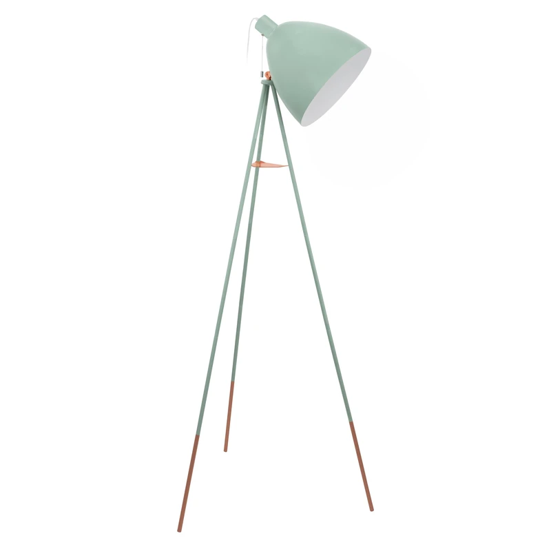 Eglo Dundee Tripod Floor Light, Vintage Standing Lamp in Mint Steel, E27 Socket, Incl. Pull Switch