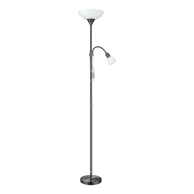 Eglo Floor Lamp Up 2, 2-Light Standing lamp, Floor lamp Made of Metal, Glass and Plastic, Living Room Light in Nickel-Black, White, lamp with Switch, Ceiling uplighter with Reading Light, E27, E14