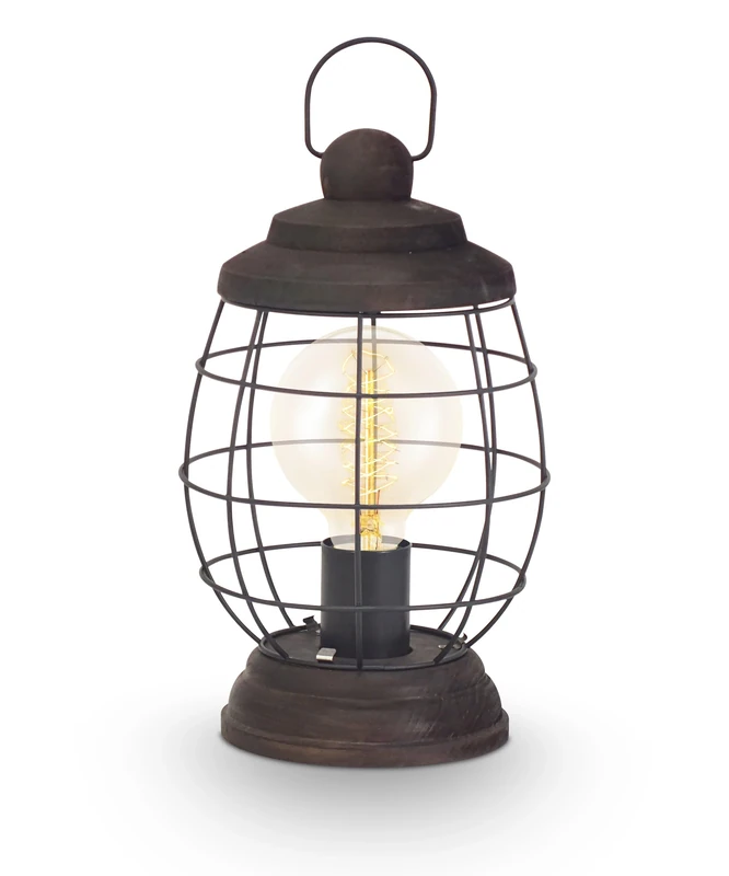 EGLO 49288 BAMPTON Table Lamp in Brown-Patina Steel and Wood