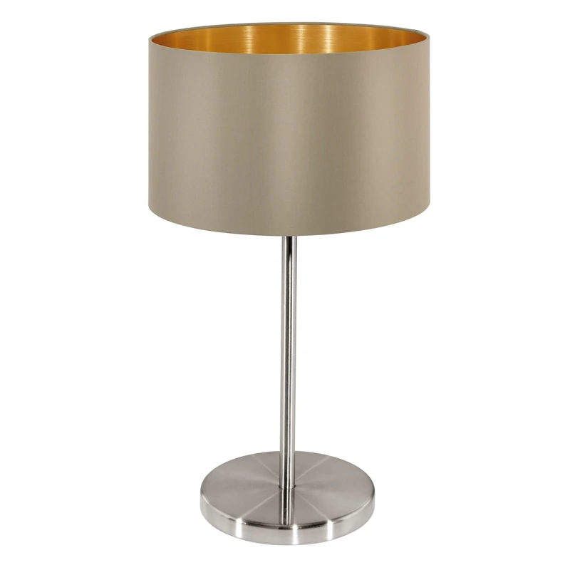 EGLO Bedside lamp Maserlo 1, Side Table Light Made of Nickel matt Steel and Fabric in Taupe and Gold, Living Room Lighting with Switch, E27 Socket - Image 1