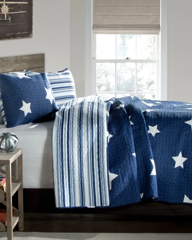 Lush Decor Star 3-Piece Quilt Set, Full/Queen, Navy