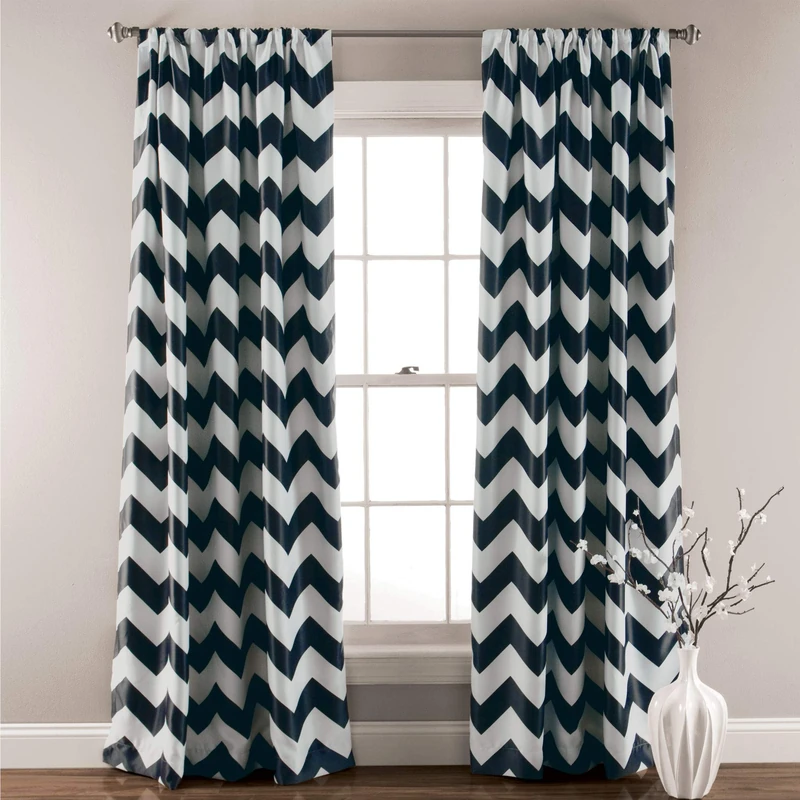 Lush Decor Chevron Light Filtering Window Curtain Panel, 84 inch x 52 inch, Black, Set of 2 - Image 1