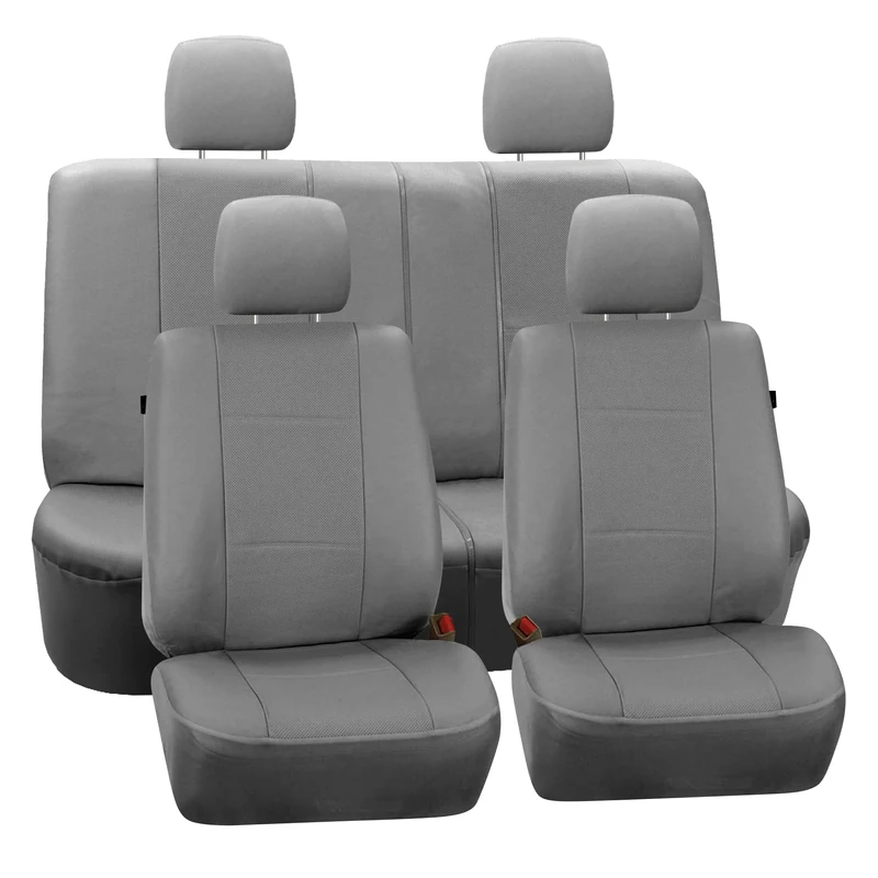 FH GROUP FH-PU007115 Deluxe Leatherette Car Seat Covers Airbag Compatible And Rear Split Full Set (Grey)