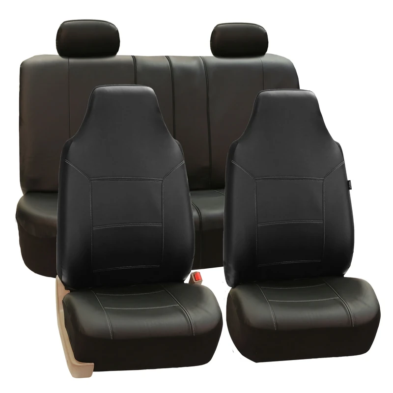 FH GROUP Full Set PU Leather Car Seat Covers – Black