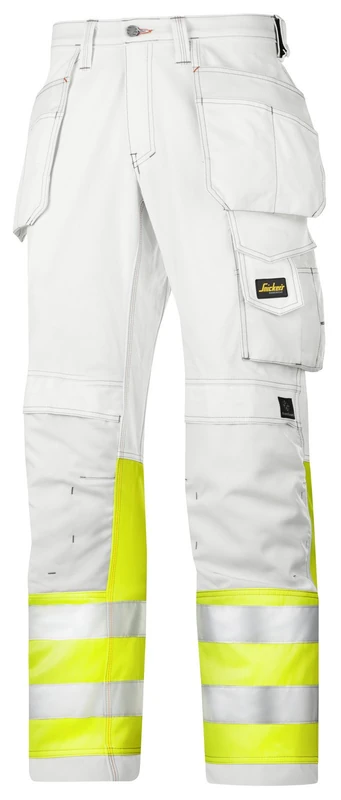 Snickers 32340966044 Size 44 Class 1 Painter’s High-Vis Trousers - White/Yellow