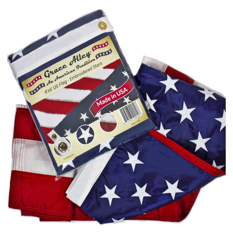 American Flag 4x6 Outdoor by Grace Alley, Embroidered Stars, Sewn Stripes, Heavy Duty, Handmade and Fade Resistant - Long Lasting Nylon & Brass Grommets for Commercial Quality, 100% Made in the USA - Image 1