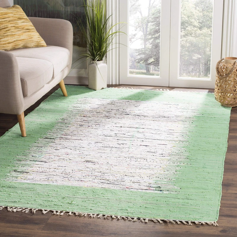 Safavieh Modern Indoor Flatweave Rectangle Area Rug, Montauk Collection, MTK711, in Ivory / Sea Green, 91 X 152 cm for Living Room, Bedroom or Any Indoor Space
