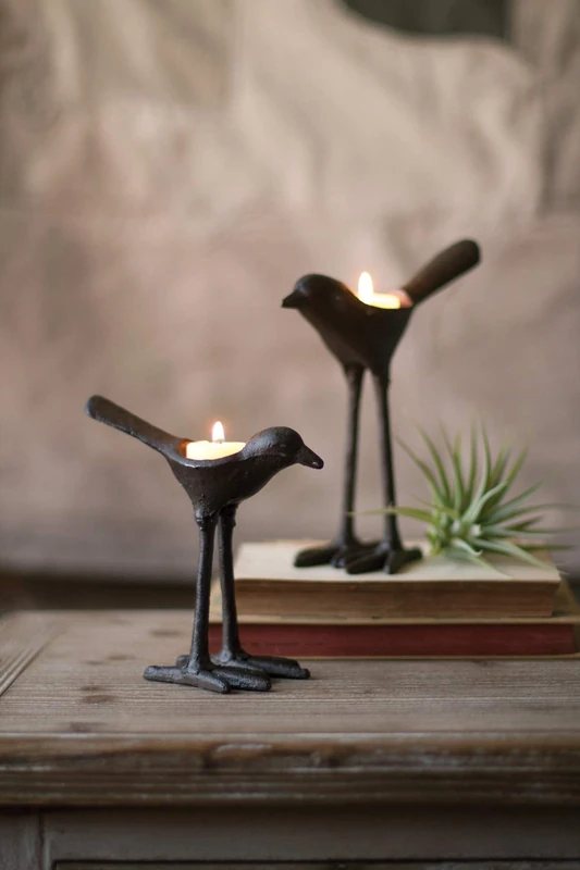 Kalalou Tea Light Holders, Cast Iron, Brown, One Size