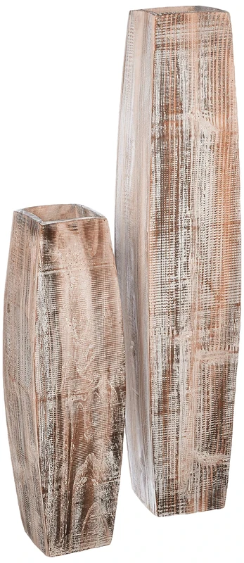 Kalalou Wooden Vases, Wood, Brown, Large & Small - Image 1