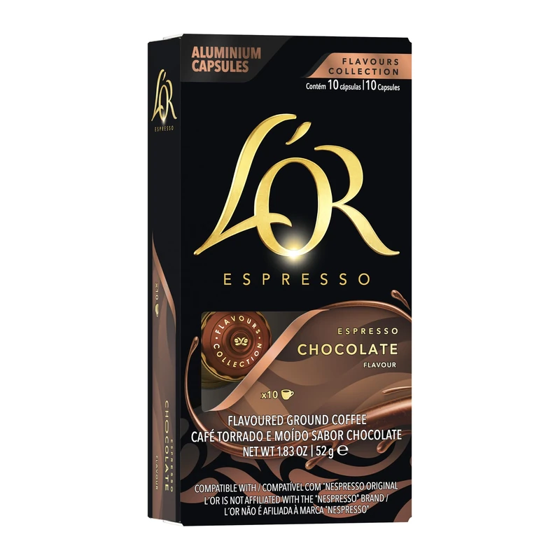 L'OR Espresso Chocolate Flavour Coffee Pods X10 (Pack of 10, Total 100 Capsules)