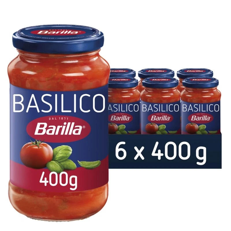 Barilla Basilico Pasta Sauce – Italian Tomato & Basil Pasta Sauce with Sun-Ripened Tomatoes – 100% Italian Tomatoes – Bulk Pack of 6 x 400g Jars