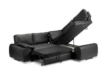 Sofas and More ENZO CORNER SOFABED FAUX LEATHER (BLACK) RIGHT