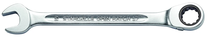 STAHLWILLE No. 17 L Ratchet Combination Spanner Open-Ratch 15 mm Angled Ring Side Extremely Resilient Screw-Friendly