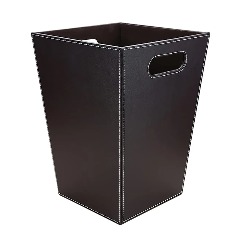 KINGFOM™ Classic Leather Waste Bin, Creative Waste Paper Basket, Storage Bin for Office, Home and High Class Hotel (Brown- Tabby (Square)) - Image 1