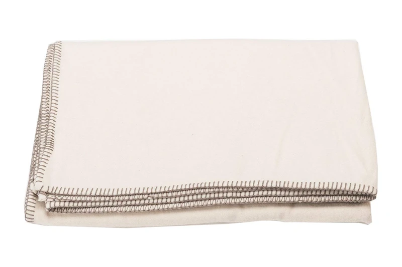 David Fussenegger Sylt Cotton Blanket, Plain Colour with Decorative Stitching Rohweiß