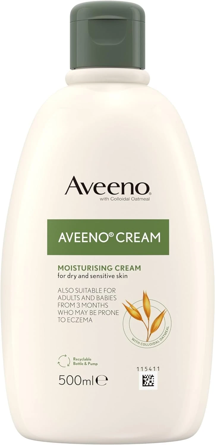 Aveeno Moisturising Cream (1x 500ml), Nourishing Body Lotion with Hydrating Colloidal Oatmeal, Full Body Moisturiser for Dry and Sensitive Skin, Suitable For Adults and Babies From 3 Months