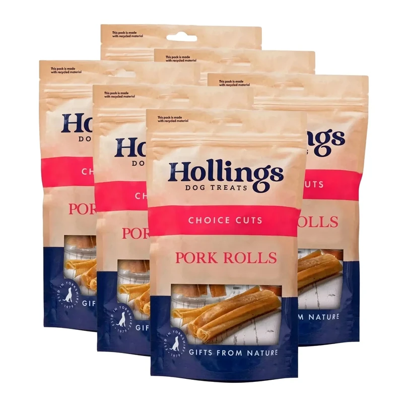 Hollings Pork Rolls Dog Treats, 100% Natural Air Dried Long Lasting Chews for Adult Dogs, Grain Free & High in Protein (Pack of 60)