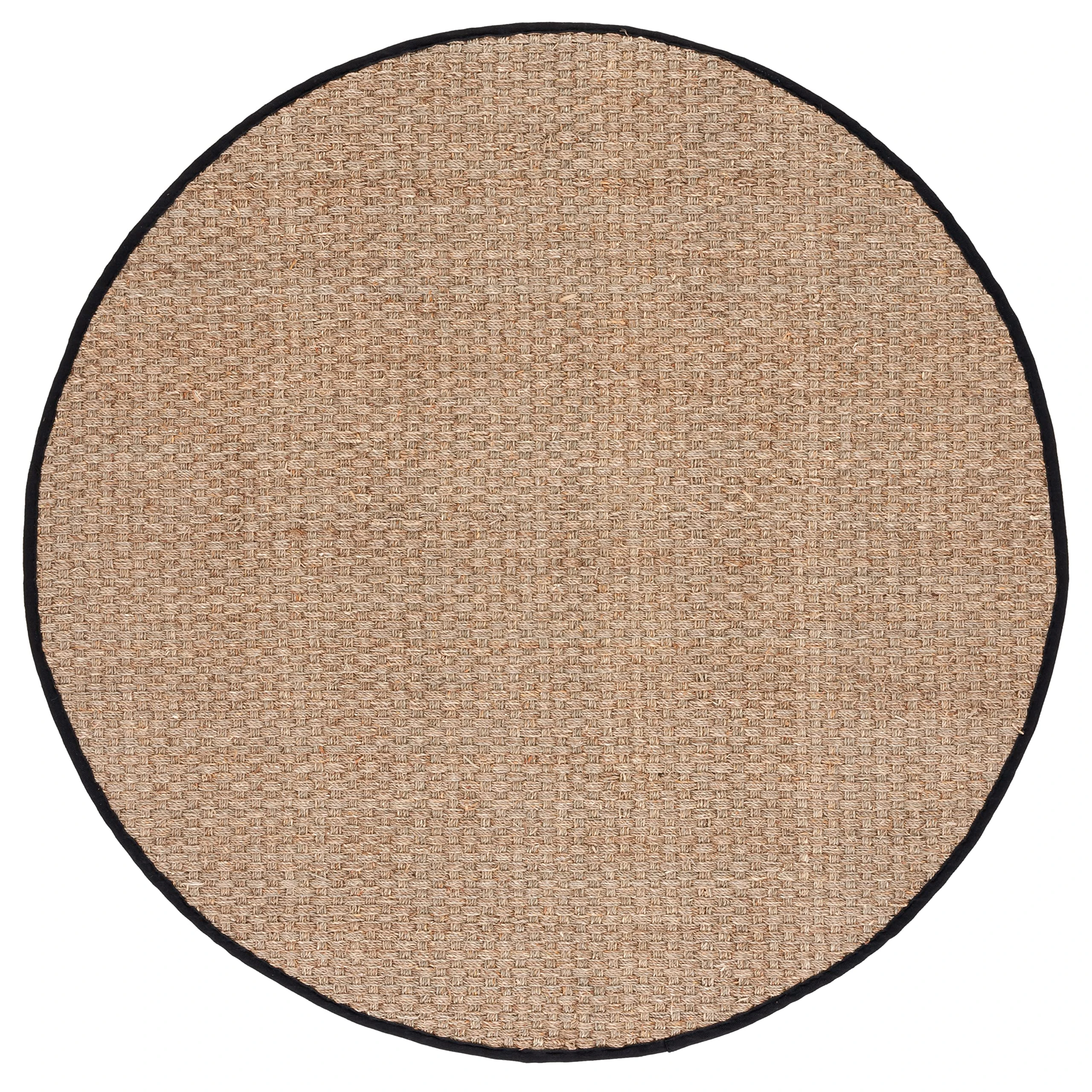 SAFAVIEH Area Rug 6' Round - Natural Fiber Collection - Natural & Black, Seagrass, Basketweave Pattern with Border (NF114C)