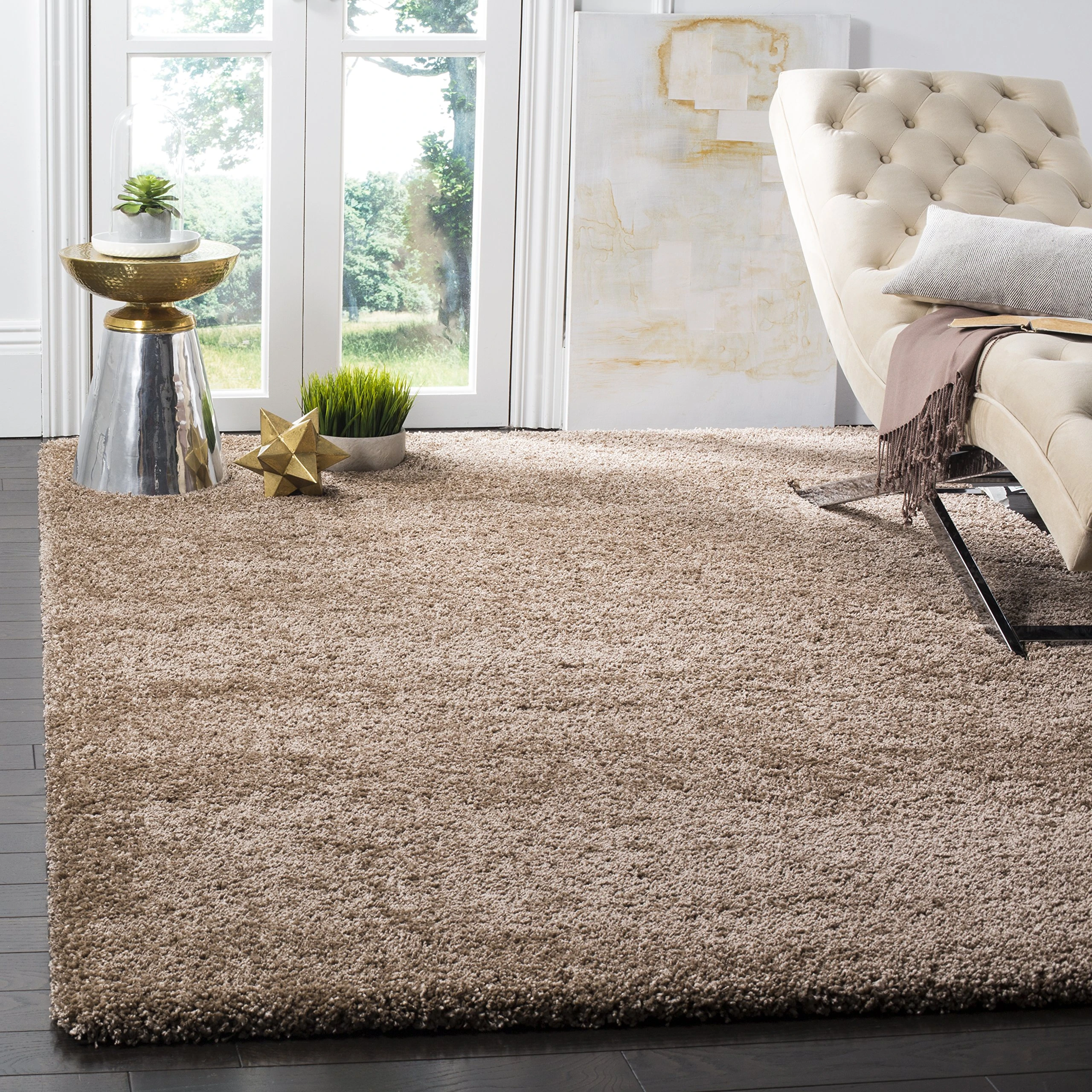 Safavieh Shaggy Rug for Living Room, Dining Room, Bedroom - Milan Shag Collection, High Pile, in Dark Beig, 183 X 274 cm
