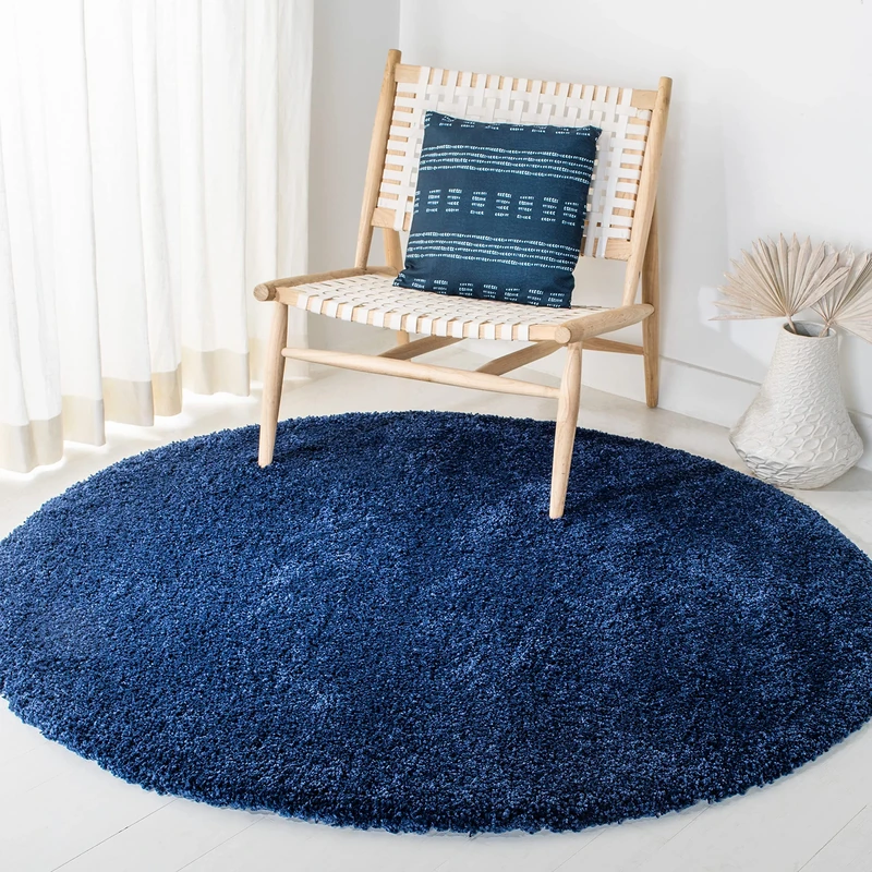 Safavieh Shaggy Indoor Woven Round Area Rug, Milan Shag Collection, SG180, in Navy, 213 x 213 cm for Living Room, Bedroom or Any Indoor Space