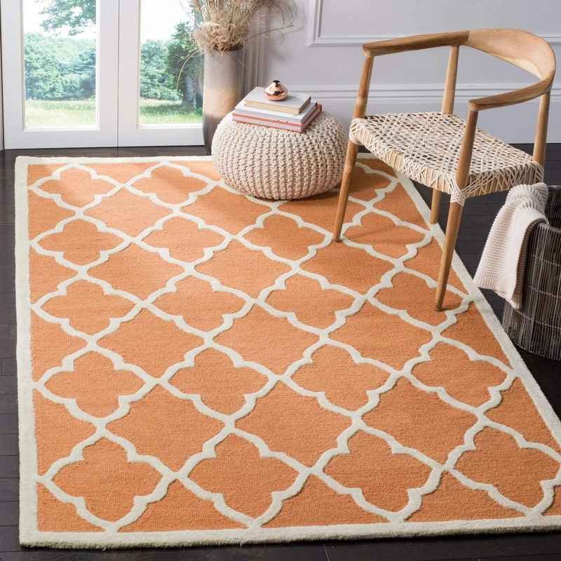 Safavieh Modern Indoor Hand Tufted Rectangle Area Rug, Cambridge Collection, CAM312, in Coral / Ivory, 152 X 244 cm for Living Room, Bedroom or Any Indoor Space