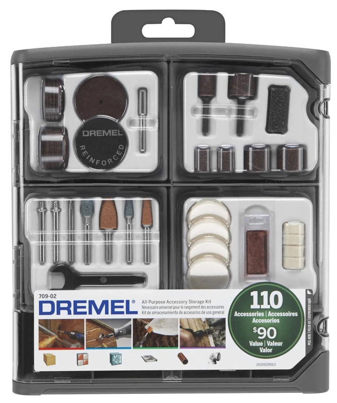 Dremel 709-02 110-Pieces All-Purpose Rotary Tool Accessory Kit- Includes a Carving Bit, Sanding Drums, Grinding Stones, Cutting Discs, and a Storage Case, Gray
