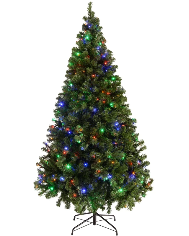 WeRChristmas 6 ft Emerald Green Spruce Pre-Lit Multi-Function Christmas Tree with 200 Static Multi-Colour LED Lights - Image 1