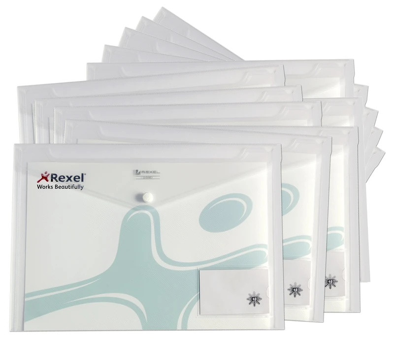 Rexel A4 Clear Ice Plastic Popper Wallet Folder with Front Business Card Pocket - Pack of 50