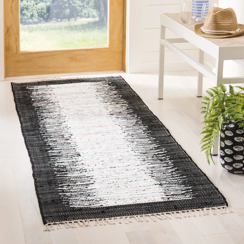 Safavieh Modern Indoor Flatweave Runner Area Rug, Montauk Collection, MTK711, in Ivory / Black, 69 X 213 cm for Living Room, Bedroom or Any Indoor Space
