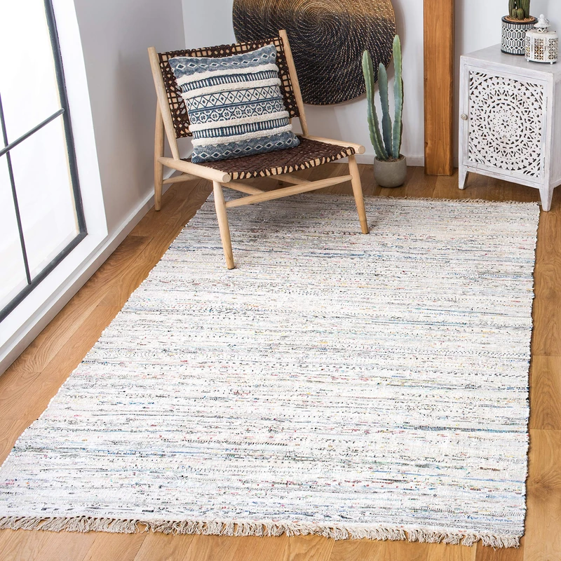 Safavieh Modern Indoor Flatweave Rectangle Area Rug, Rag Rug Collection, RAR121, in White / Multi, 152 X 244 cm for Living Room, Bedroom or Any Indoor Space - Image 1
