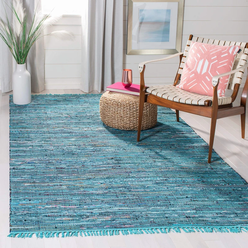 Safavieh Modern Indoor Flatweave Rectangle Area Rug, Rag Rug Collection, RAR121, in Blue / Multi, 152 X 244 cm for Living Room, Bedroom or Any Indoor Space - Image 1