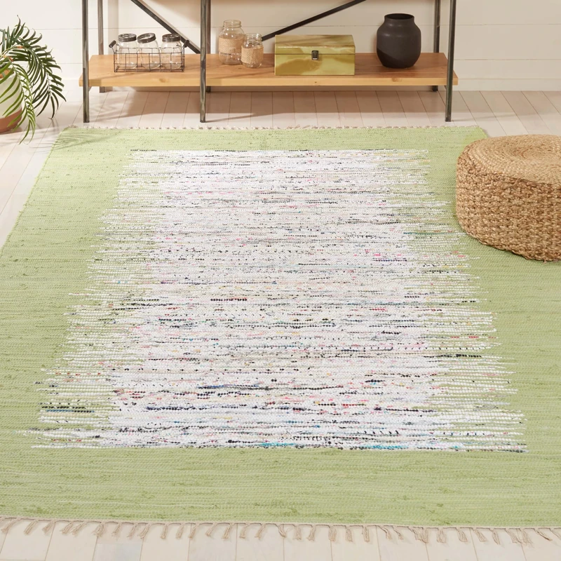 Safavieh Modern Indoor Flatweave Rectangle Area Rug, Montauk Collection, MTK711, in Ivory / Sea Green, 152 X 244 cm for Living Room, Bedroom or Any Indoor Space