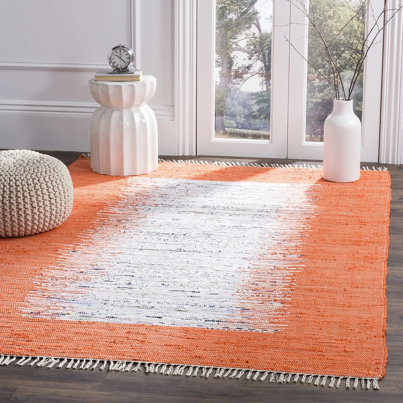 Safavieh Modern Indoor Flatweave Rectangle Area Rug, Montauk Collection, MTK711, in Ivory / Orange, 122 X 183 cm for Living Room, Bedroom or Any Indoor Space