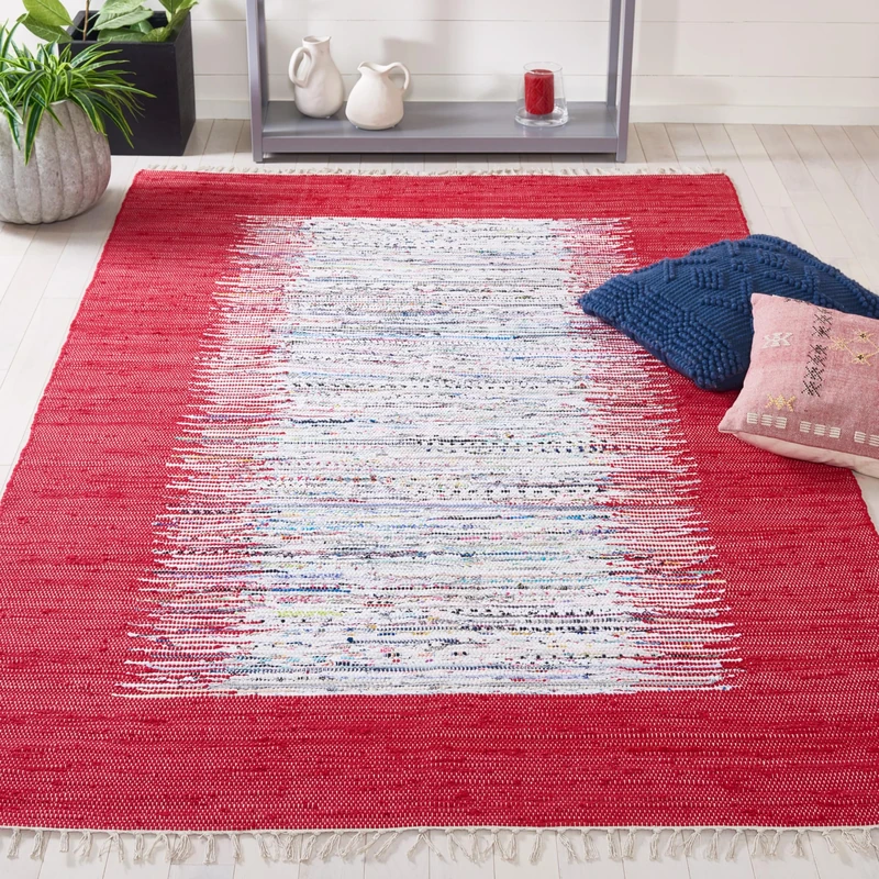 Safavieh Modern Indoor Flatweave Rectangle Area Rug, Montauk Collection, MTK711, in Ivory / Red, 152 X 244 cm for Living Room, Bedroom or Any Indoor Space